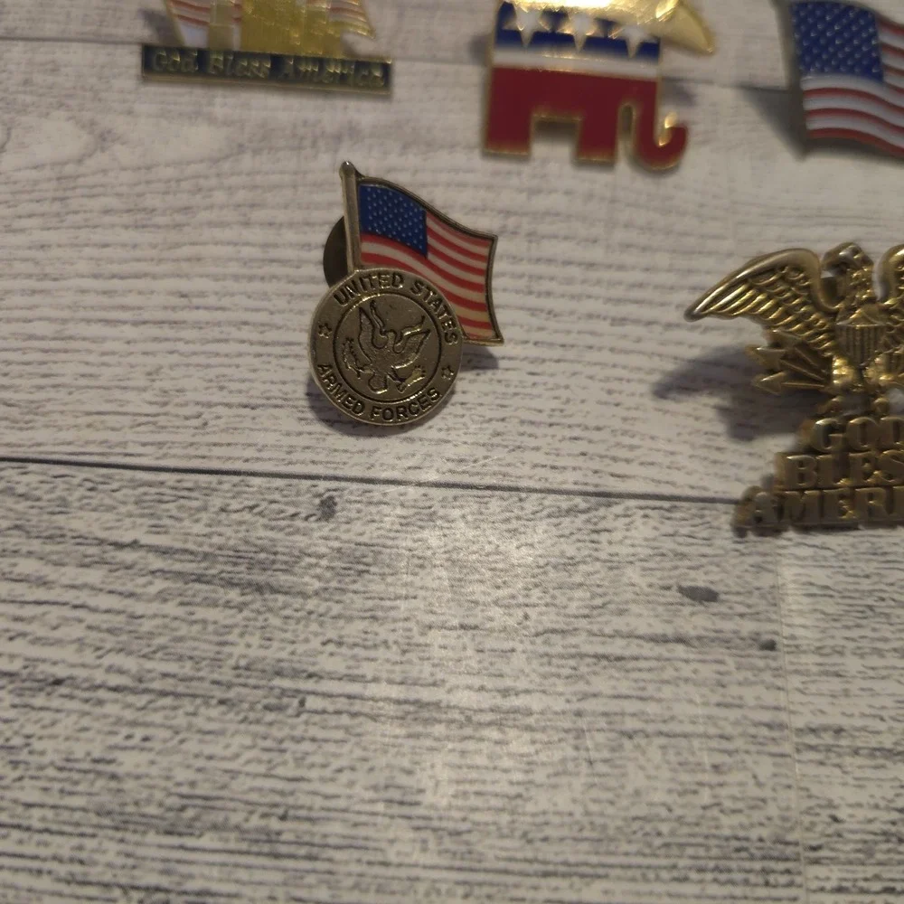 Lot 7 Patriotic USA Flag Eagle GOP Elephant Lapel Pins God Bless America‎